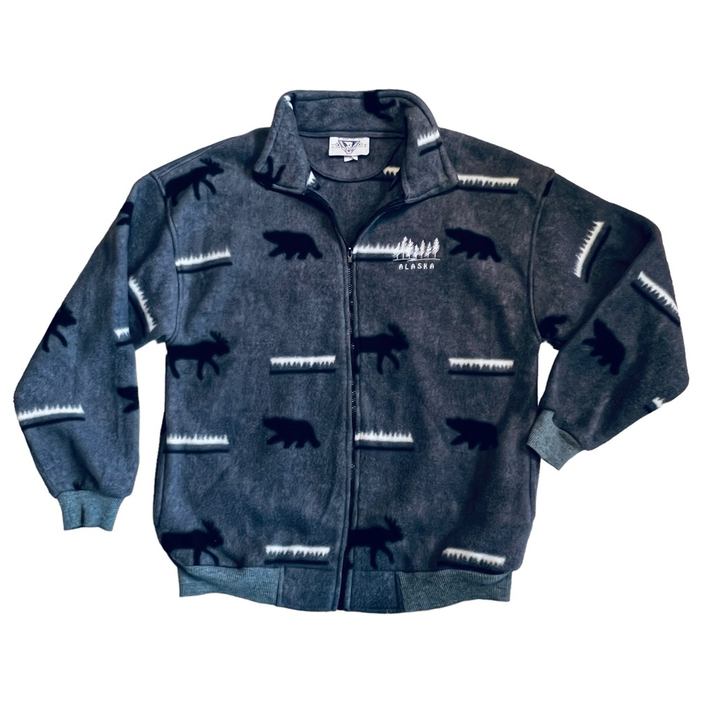 Arctic Image VTG Women’s Sz XL Gray Fleece Jacket 90s Full Zip Moose Alaska